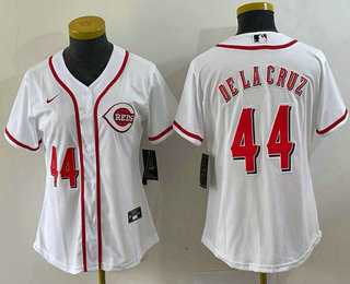 Womens Cincinnati Reds #44 Elly De La Cruz Number White With Patch Cool Base Stitched Jersey->mlb womens jerseys->MLB Jersey